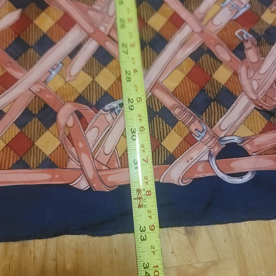 Vintage Italian Silk Scarf Red Navy Equestrian Saddle Old Money Heritage Style