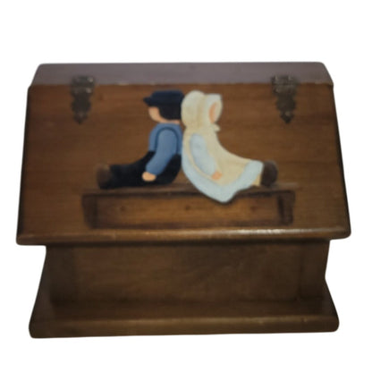 Vintage wood folk art recipe box wood