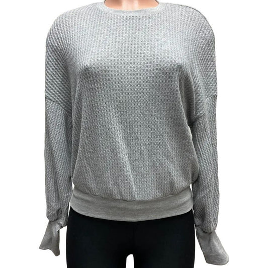 PST Project Social T Waffle Knit Thermal Top XL/Extra Large in Heather Gray NWT