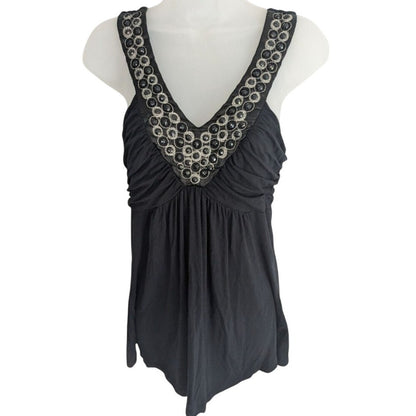 NEW Soprano Black Jeweled VNeck Beaded Sleeveless Blouse SMALL Empire