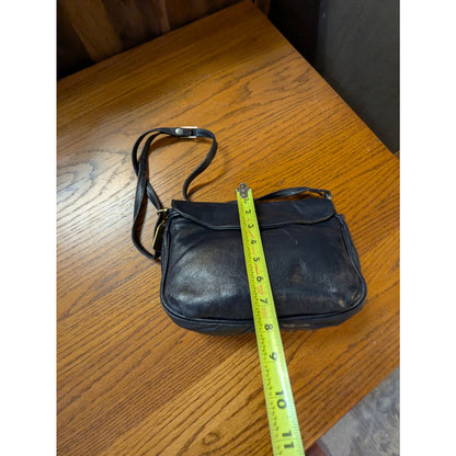 Vintage Dooney & Bourke Navy All Weather Leather Saddle Crossbody Bag Brass Fob