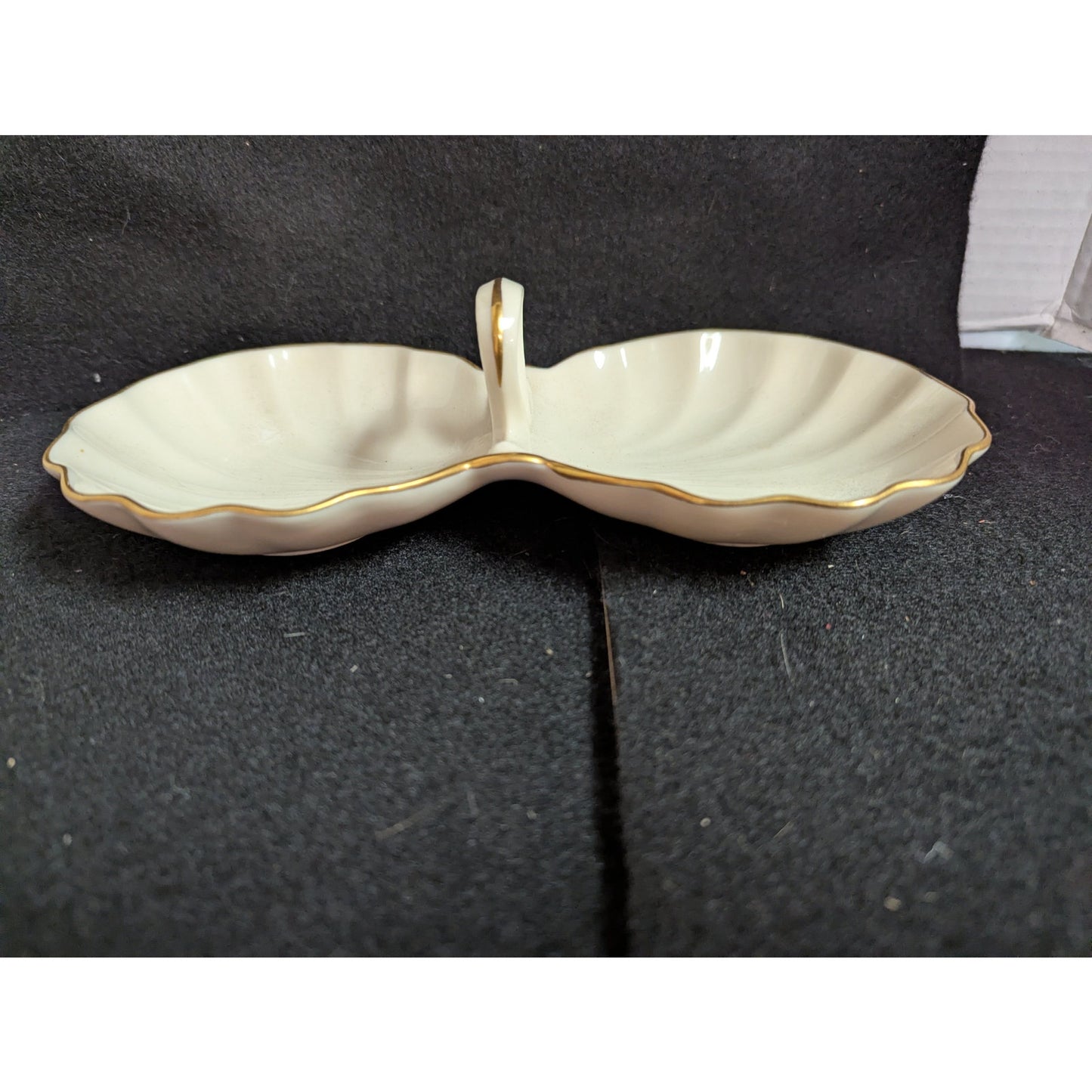 Vintage Lenox Ivory Porcelain Double Shell Divided Dish with Handle