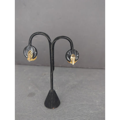 Vintage Gold Tone Cut out Chain Link Swirl Clip On Earrings Retro Modern