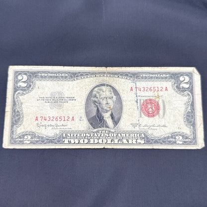 Paper Currency Bank Note USA Paper Money $2  Series 1953 C red seal