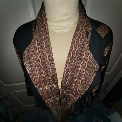 Vintage Reversible Open Front Jacket XL Tribal Stripe Art to Wear Boho Kimono