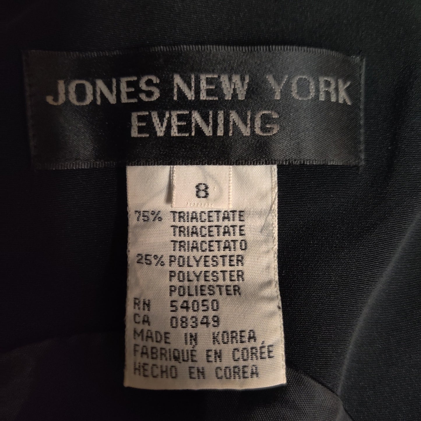 Jones New York Evening Midi Dress Black Satin Portrait Neckline Vintage 8