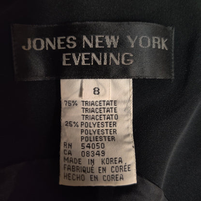 Jones New York Evening Midi Dress Black Satin Portrait Neckline Vintage 8