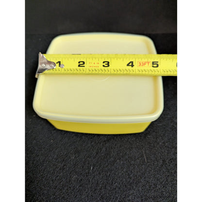 Vintage Tupperware Yellow Square Food Storage Container Sheer Lid 5" x 2" Retro