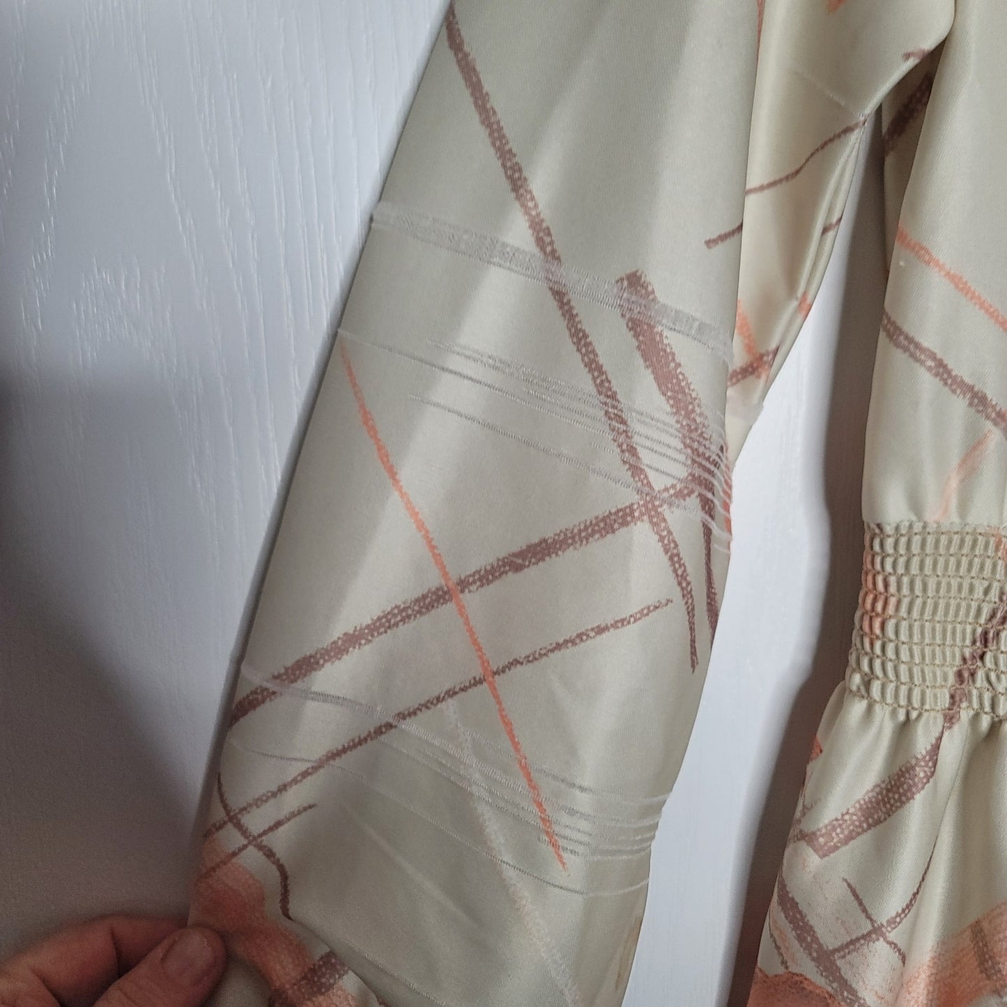 Vintage Poly XL/XXL cream 70s Dress damaged Floral Brown Faux Wrap