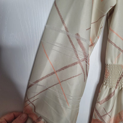 Vintage Poly XL/XXL cream 70s Dress damaged Floral Brown Faux Wrap