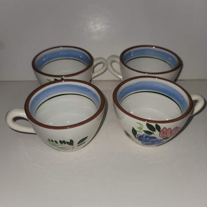 Stangl Pottery Set of 4 Cups Mug coffee tea handle fruit and flowers Brown Blue