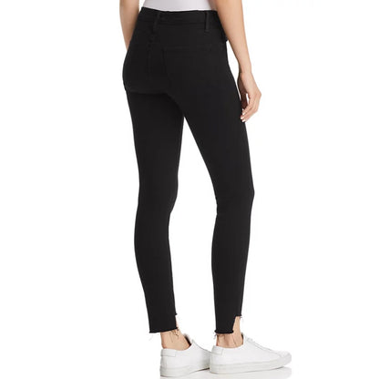 FRAME Le Skinny De Jeanne Raw Stagger Mid Rise Cropped Skinny Jean 28" Film Noir