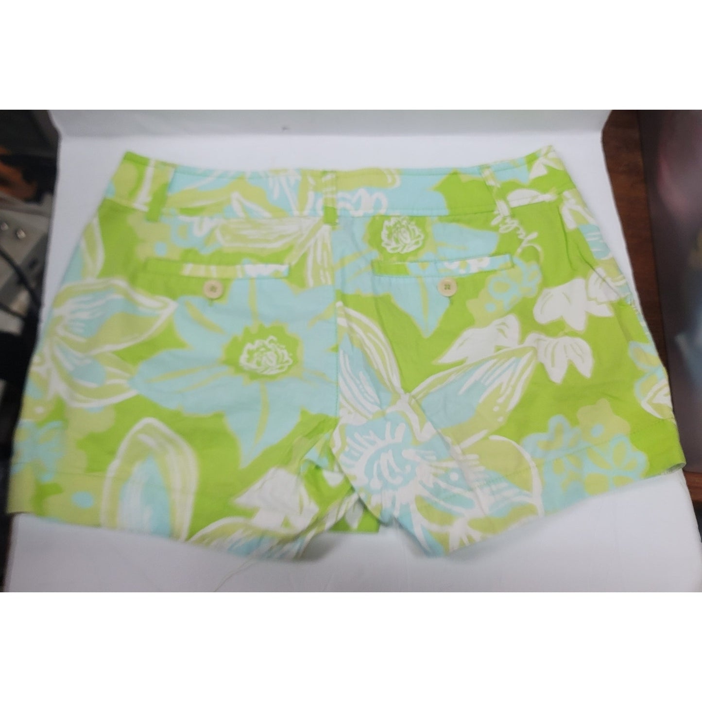 LILLY PULITZER Jubilee 50th Anniversary Shorts Green Blue Floral Size 6