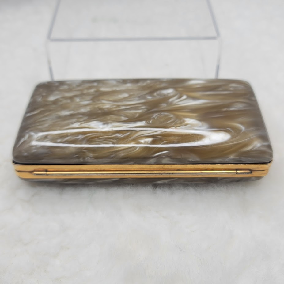 Vintage 1950s Marbled Celluloid Vanity Handbag Compact Clutch MCM Glamour