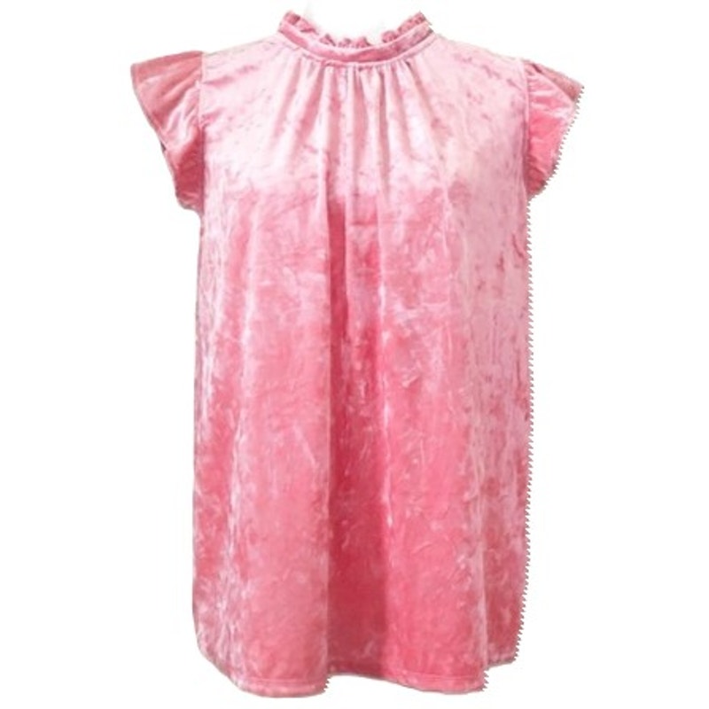 Gibsonlook Flutter Sleeve Ruffle Neck Crushed Velvet Top Sz Small in Coral NWT