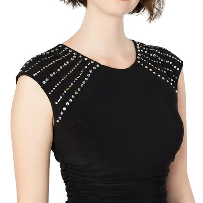 Jessica Howard Black Sheath Cocktail Dress Size 16 LBD embellished Sleeveless