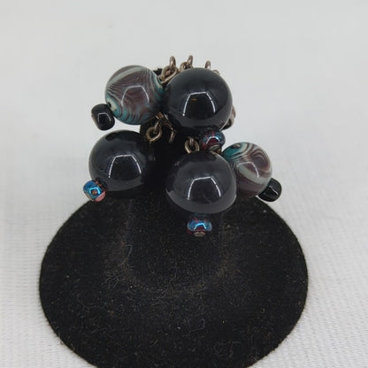 Size 6 Adjustable Bead Custer Black & Blue Beaded Cluster Statement Ring