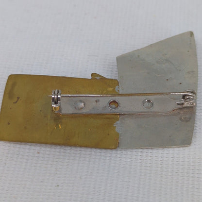 Handmade Brutalist Brooch Pin Mixed Metal Copper Silvertone