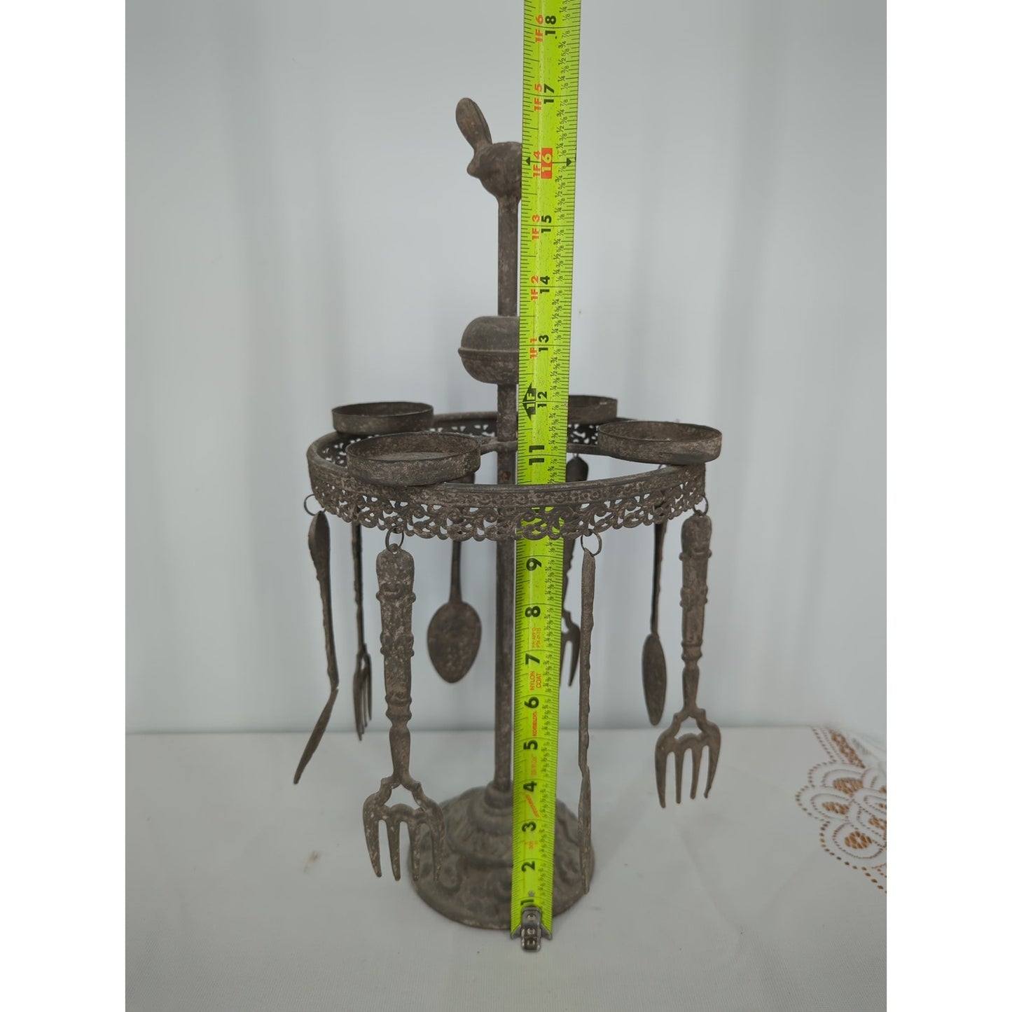 Antique Cast Metal Bird Revolving Candelabra & Cutlery Server Heirloom