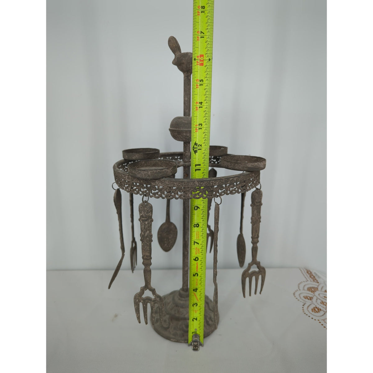 Antique Cast Metal Bird Revolving Candelabra & Cutlery Server Heirloom