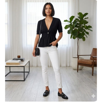 MICHAEL Michael Kors Black Short Sleeve Ribbed Empire Waist Cardigan Size Medium
