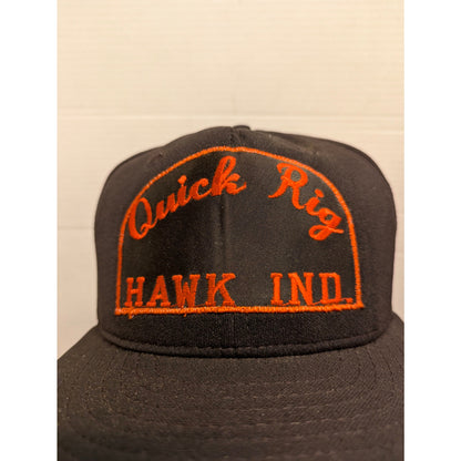 Vintage Quick Rig Hawk Ind Black Orange Strapback Baseball Cap Hat Y2K
