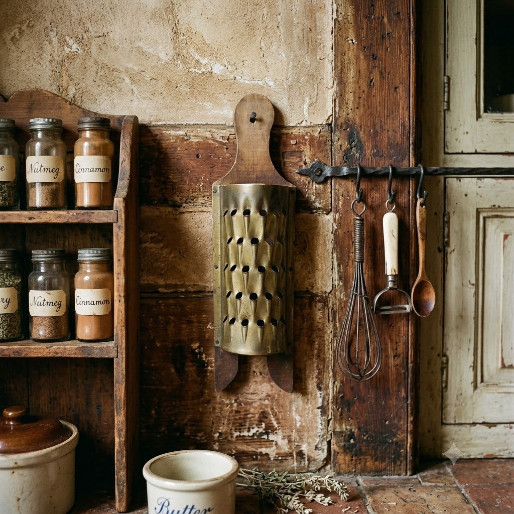 Vintage Solid Brass and Wood Cheese Grater Handcrafted Greek Kitchen Tool