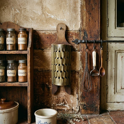Vintage Solid Brass and Wood Cheese Grater Handcrafted Greek Kitchen Tool