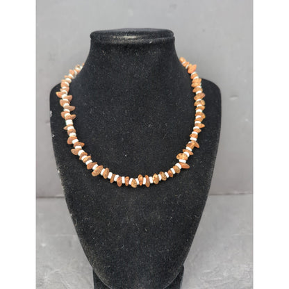 Vintage Goldstone Sunstone Chip Bead Necklace White Tube Spacer Beachy Boho
