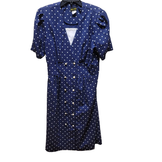 Stuart Alan Vintage Navy blue white polka dot dress Short Sleeve Size 18 Summer