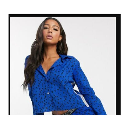 New kENDALL Kylie Size XL Blue Black blouse Button Up Raw Hem