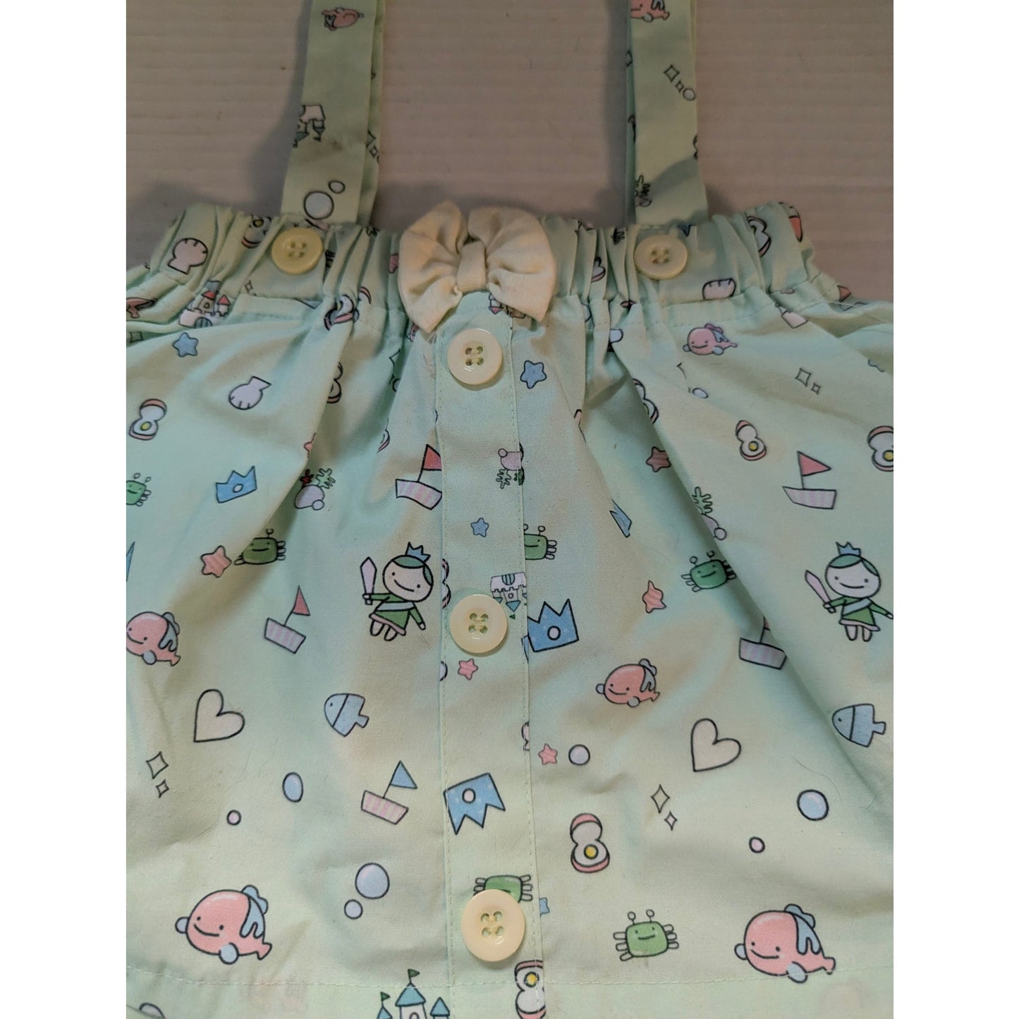 Vintage Novelty Baby Print Overall Dress Green 12 Months