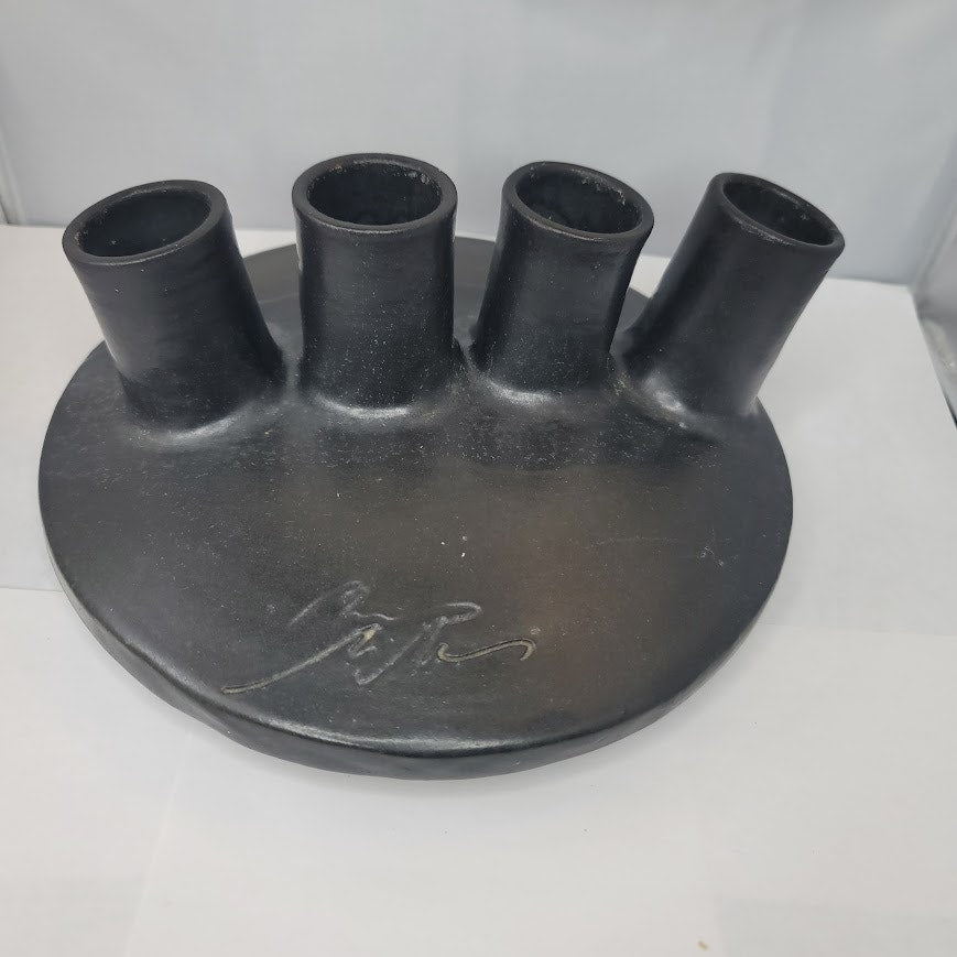 1950s Vallauris Ceramic Black Enamel Mcm brutalist Pipe Vase Signed Louis Giraud