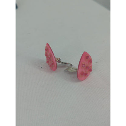 Vintage Pink Teardrop Clip-On Earrings Retro Studded Textured Pop Jewelry