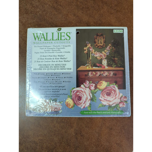 Wallies Vintage Prepasted Wallpaper Cutouts Pink Cabbage Roses Floral Decor