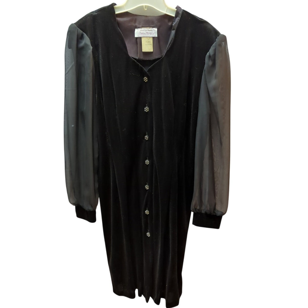 Vintage Sweet Miranda Velvet Dress 80s Whimsigoth Chiffon Sleeve Size 16