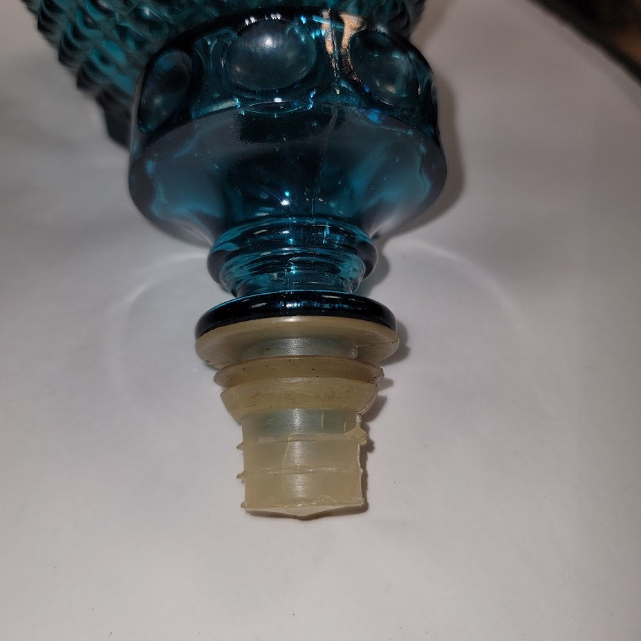 Vintage Empoli Blue Diamond Point Cut Glass Bottle Decanter Faceted Stopper 12"