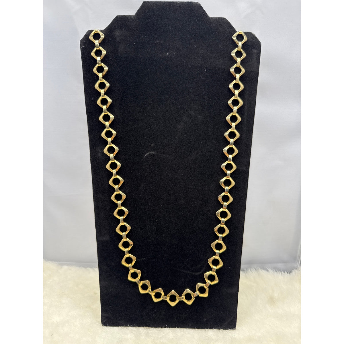 Vintage Textured Geometric Gold Tone Statement Necklace Mid Century Classic
