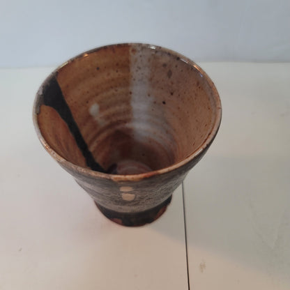 Art pottery small vase cup signed Raku footed Glazed 3.75"