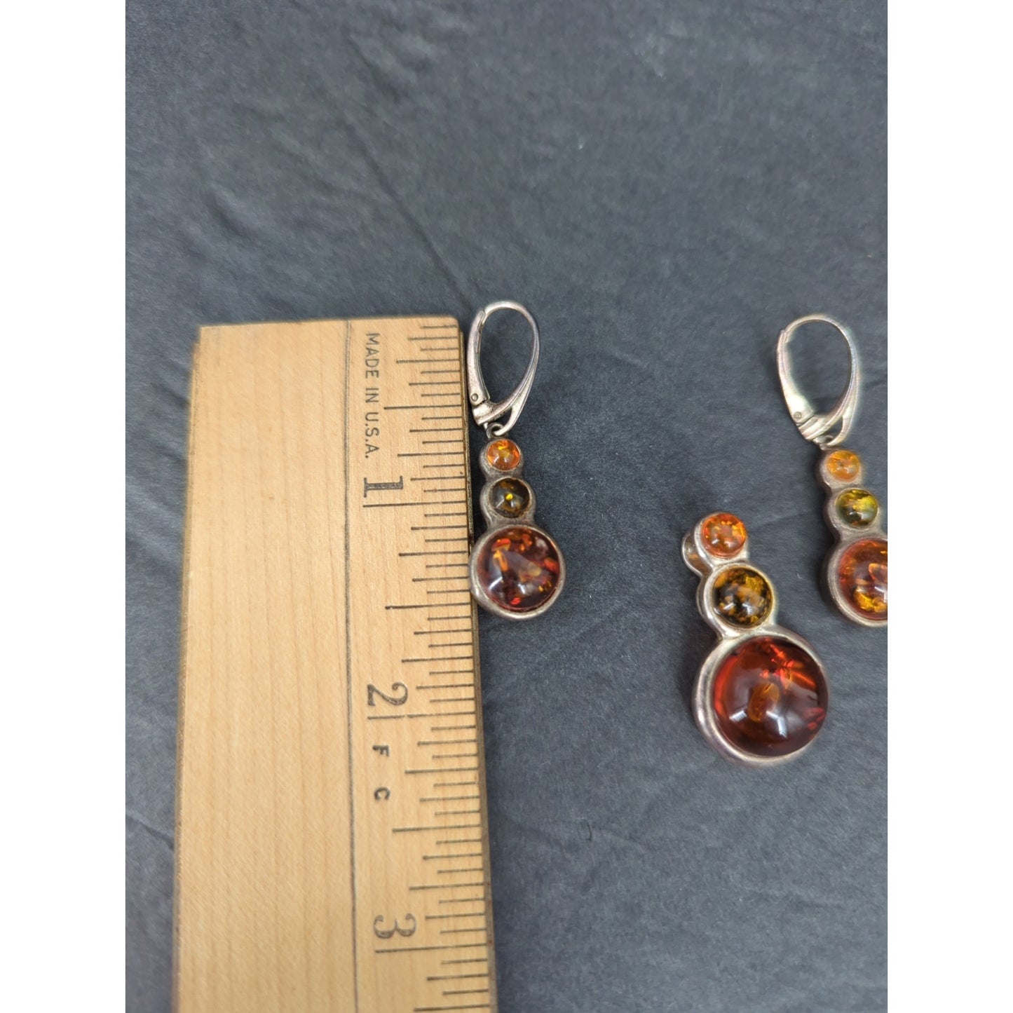 Vintage Boho Genuine Amber Silver Dangle Earrings & Pendant Set 925
