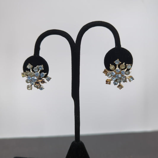 Whimsigoth Ice Blue Rhinestone Snowflake ScrewBack Earrings Coquette Aesthetic
