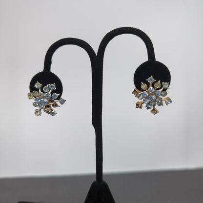 Whimsigoth Ice Blue Rhinestone Snowflake ScrewBack Earrings Coquette Aesthetic