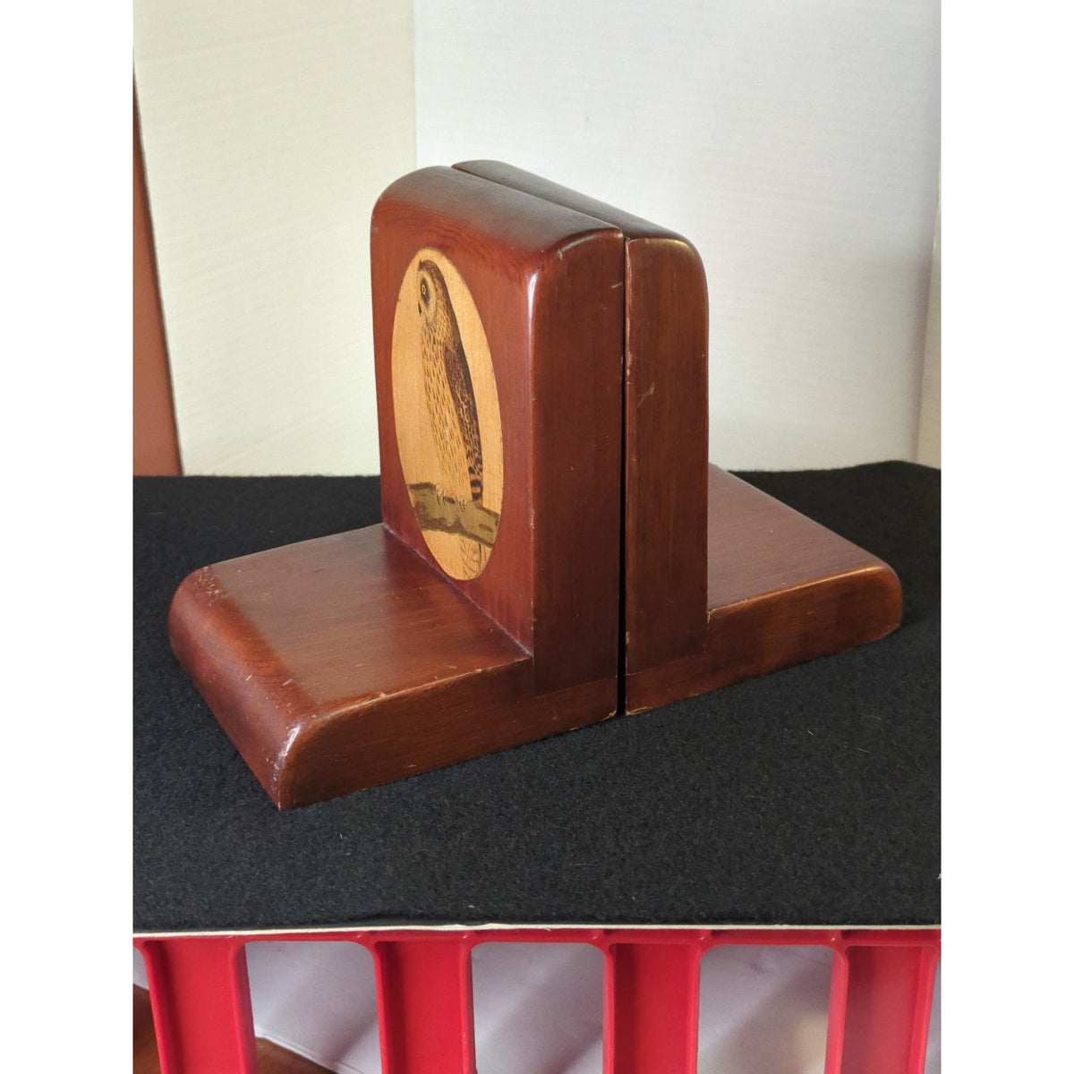 Vintage Wood Owl Bookends Decoupage Art Pair Library Bookshelf