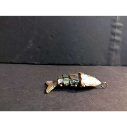Vintage Articulated Abalone Shell Fish Pendant Brass Mexican Style Movable