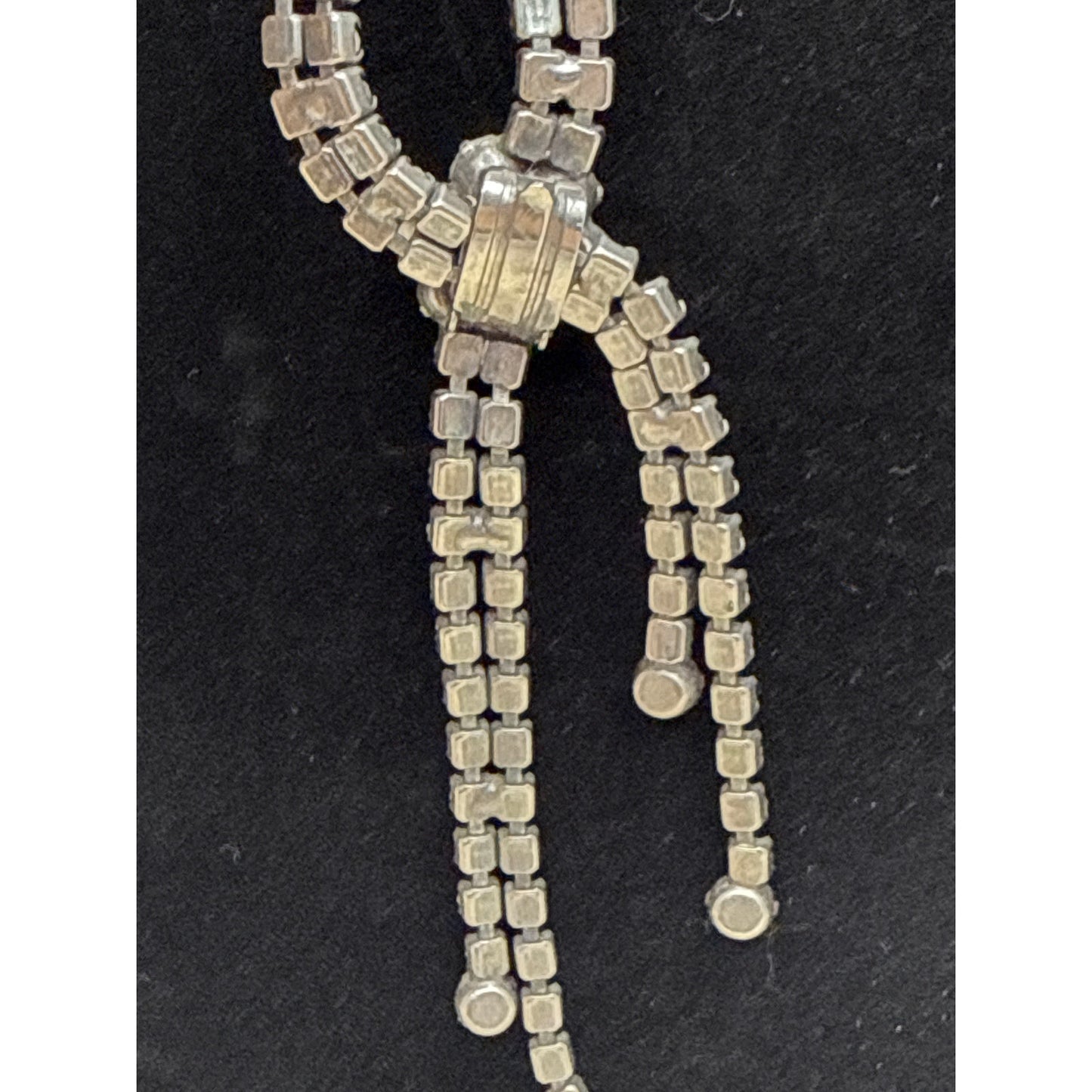 Vintage Rhinestone Lariat Y Necklace Silver Tone Art Deco Revival Glamour 50's