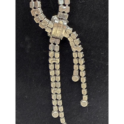 Vintage Rhinestone Lariat Y Necklace Silver Tone Art Deco Revival Glamour 50's