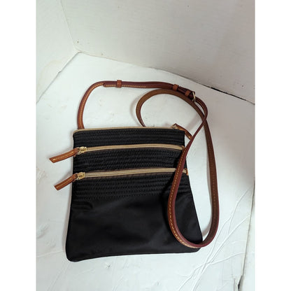 Dooney & Burke Black Nylon Brown leather North South Crossbody bag purse