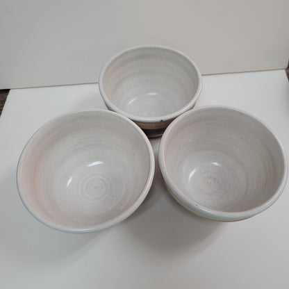 Lot of 3 handmade art pottery studio tea bowls Earthtones brown white sand Clay