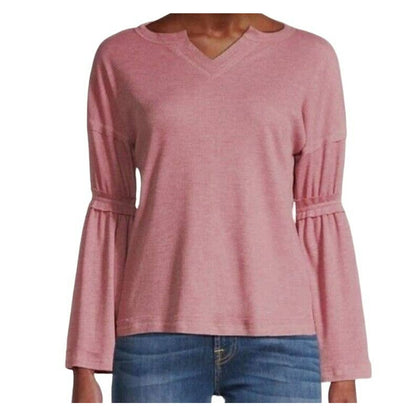Baea Los Angeles Raw Seam Waffle Thermal Bell Sleeve Top Sz XL in Blush NWT