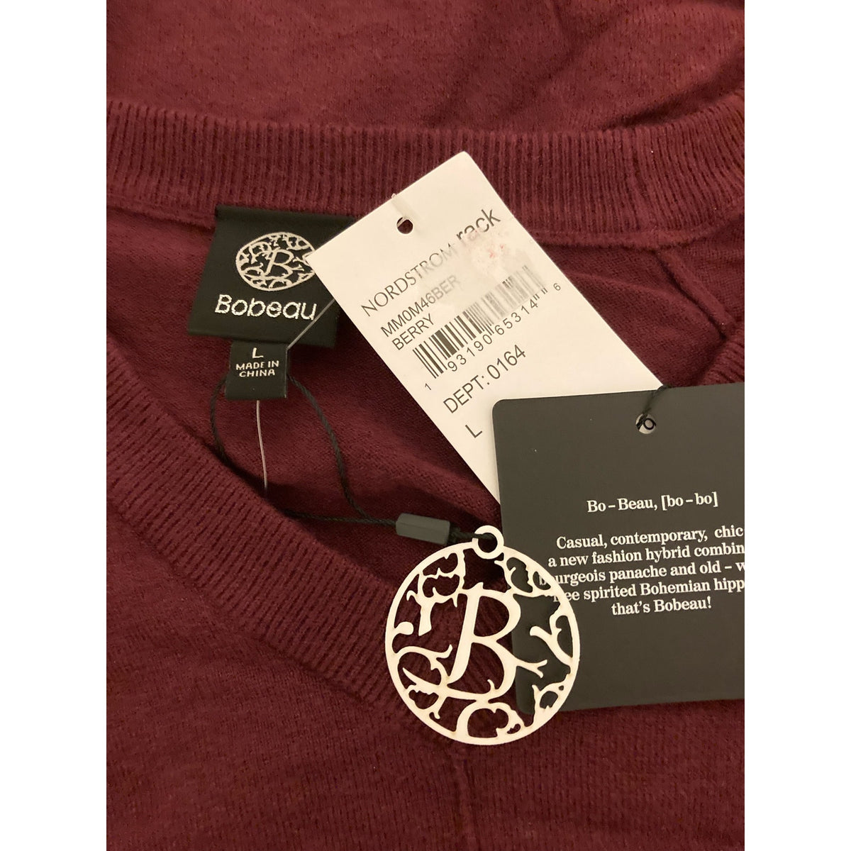 Bobeau Women's Classic V Neck Pullover Sweater Top Large Berry Red NWT High Low